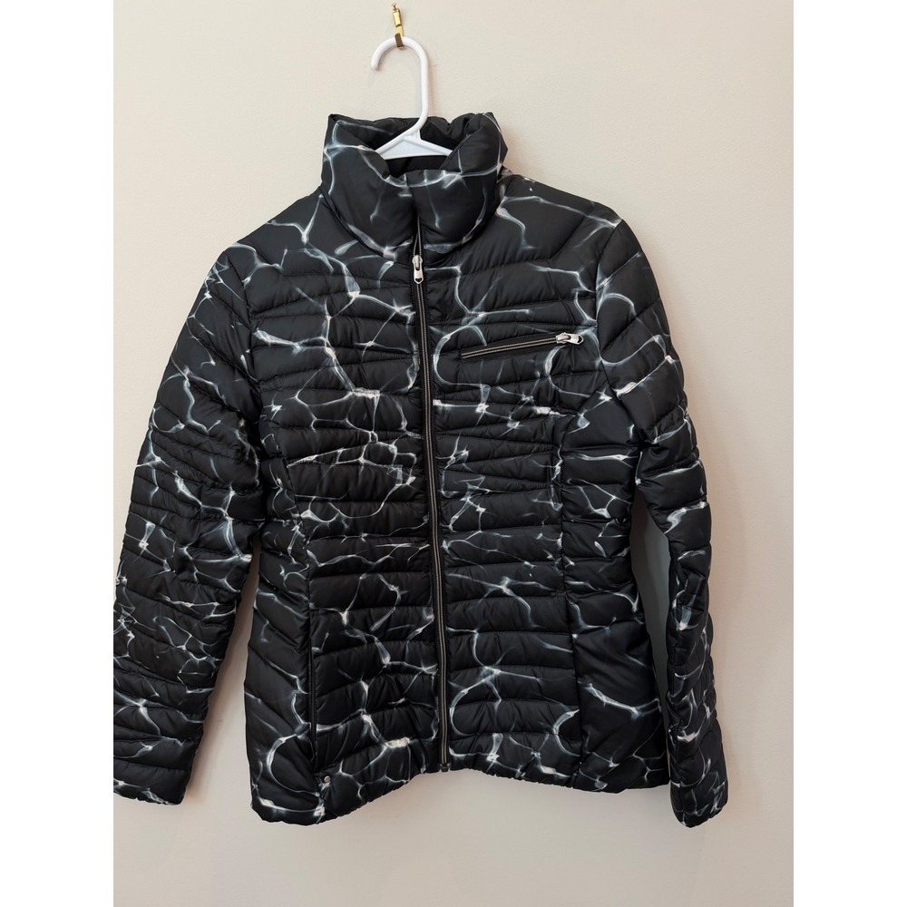 Spyder Women Black White Water Ripple Print Down Puffer Jacket Size Medium